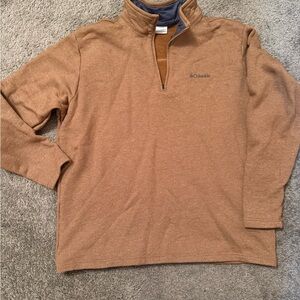 Columbia Men's Tan Half-Zip Fleece Pullover with Navy Trim